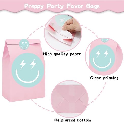 JarThenaAMCS 24Pcs Preppy Party Favor Bags Pastel Smile Face Paper Gift Bags with Tag Sticker Decals Candy Treat Bags for Bachelorette Wedding Birthday Party Supplies in Saudi Arabia