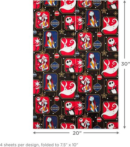 Hallmark Nightmare Before Christmas Flat Wrapping Paper Sheets with Cutlines on Reverse (12 Folded Sheets) for Christmas, Birthdays, Halloween in Saudi Arabia