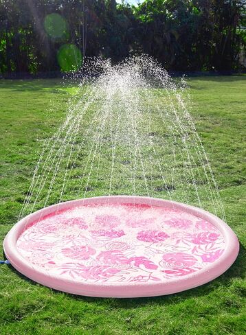 SLOOSH Splash Pad Sprinkler Mat - 6ft Tropical Leaves Outdoor Water Play Toys for Kids Dogs, Backyard Summer Party Decor Outside Water Games Fountain Pool Children Boys Girls Toddlers Baby (Blue) in Kuwait
