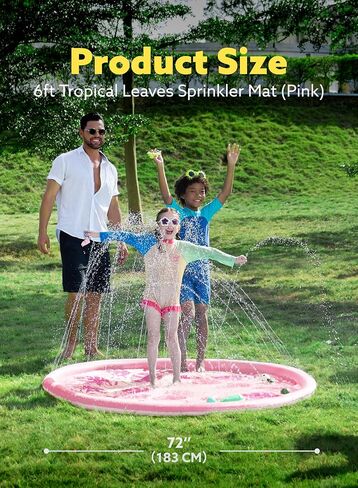 SLOOSH Splash Pad Sprinkler Mat - 6ft Tropical Leaves Outdoor Water Play Toys for Kids Dogs, Backyard Summer Party Decor Outside Water Games Fountain Pool Children Boys Girls Toddlers Baby (Blue) in Kuwait