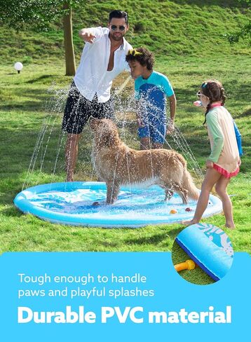 SLOOSH Splash Pad Sprinkler Mat - 6ft Tropical Leaves Outdoor Water Play Toys for Kids Dogs, Backyard Summer Party Decor Outside Water Games Fountain Pool Children Boys Girls Toddlers Baby (Blue) in Kuwait