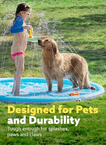 SLOOSH Splash Pad Sprinkler Mat - 6ft Tropical Leaves Outdoor Water Play Toys for Kids Dogs, Backyard Summer Party Decor Outside Water Games Fountain Pool Children Boys Girls Toddlers Baby (Blue) in Kuwait