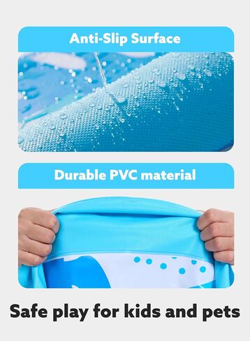 SLOOSH Splash Pad Sprinkler Mat - 6ft Tropical Leaves Outdoor Water Play Toys for Kids Dogs, Backyard Summer Party Decor Outside Water Games Fountain Pool Children Boys Girls Toddlers Baby (Blue) in Kuwait