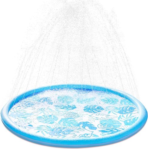 SLOOSH Splash Pad Sprinkler Mat - 6ft Tropical Leaves Outdoor Water Play Toys for Kids Dogs, Backyard Summer Party Decor Outside Water Games Fountain Pool Children Boys Girls Toddlers Baby (Blue) in Kuwait