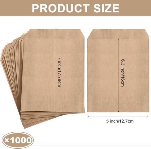 Outus 1000 Pcs Mini Flat Kraft Paper Bags Natural Treat Popcorn Party Favor Silverware Envelope Merchandise Bags for Cookies Desserts Snacks Sandwiches Chocolate Candy (5 x 7 Inch) in Saudi Arabia