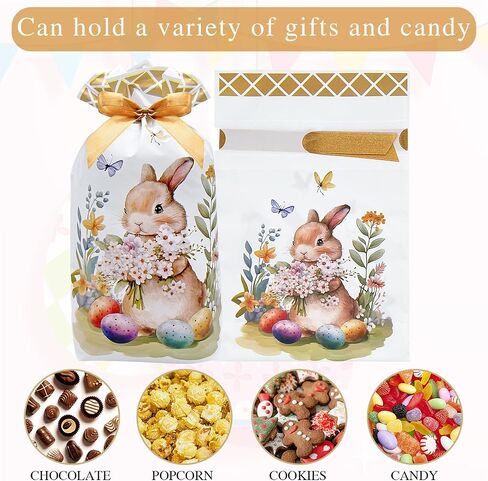 Jexila 50PCS Easter Drawstring Candy Bag Easter Treats Bags 6''X9'' Plastic Easter Goodie Bags for Kids Classroom Party Favor Pouch in Saudi Arabia