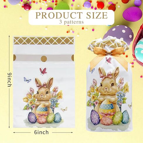 Jexila 50PCS Easter Drawstring Candy Bag Easter Treats Bags 6''X9'' Plastic Easter Goodie Bags for Kids Classroom Party Favor Pouch in Saudi Arabia