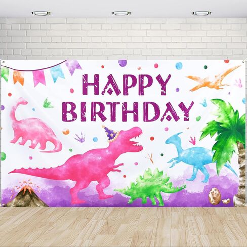 Wernnsai Watercolor Backdrop - 73 '' X 43 '' Dinosaur Birthday Supplies for Girls Kids Indoor Outdoor Procession Background Dino theme Decorations Wall Decor in Kuwait