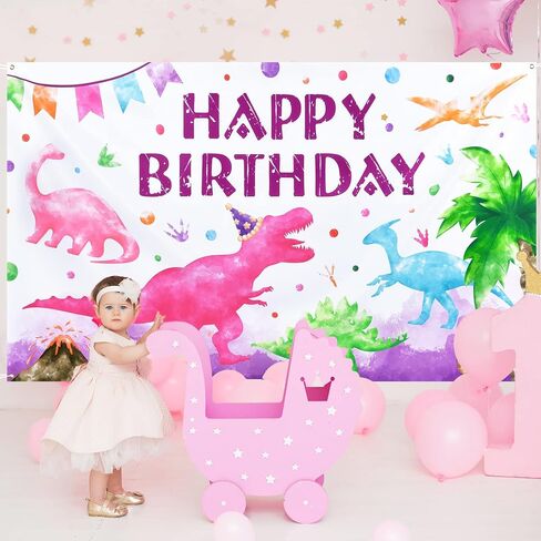 Wernnsai Watercolor Backdrop - 73 '' X 43 '' Dinosaur Birthday Supplies for Girls Kids Indoor Outdoor Procession Background Dino theme Decorations Wall Decor in Kuwait