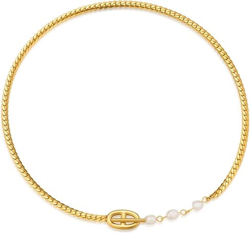 Necklaces for Women Double D Letters Freshwater Pearl Splicing OT Toggle Clasps 15" Flat Chain in Saudi Arabia