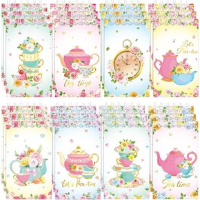 Faccito 24 Pcs Mini Tea Notebook Party Favors Floral Tea Mini Notepad Teapot Party Small Spiral Pocket Notebooks Floral Teapot Time Notepad Memo Spiral Notebooks for Birthday Classroom Reward Supplies