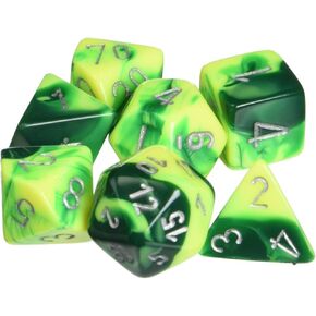 Chessex Polyhedral 7-Die Gemini Dice Set - Green and Yellow with Silver CHX-26454