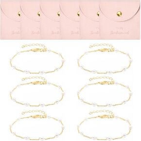 Deeka 12 PCS مجوهرات وصيفات الشرف الهدايا الألياف الدقيقة أكياس المجوهرات الصغيرة الحقيبة واللؤلؤ مجموعة من 6 مجوهرات عبوة العروسة اقتراح هدية الزفاف مفضلات حفلات الزفاف حفلات الحفلات (الذهب الوردي)