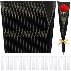 Thenshop Set of 400 Wedding Single Rose Sleeve Bulk Flower Packaging Kit 200 Pcs Single Flower Wrapping Paper Bouquet Bags 200 Pcs Plastic Flower Water Tubes for Graduation Birthday(White)