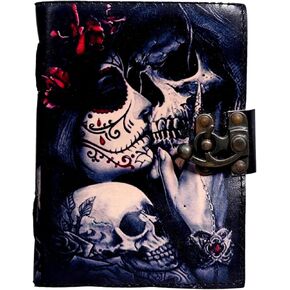 Book of Spells Vampire Lovers Leather Journal Antique Deckle Edge Paper Grimoire Printed Journal Spiral Gothic Notebook Book of Shadows Witchy Gifts for Men and Women (Vampire Lovers)