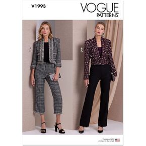 Vogue Misses Cropped Jacket and Fitted Pants Sewing Pattern Packet, Sizes 6-8-10-12-14, Multicolor