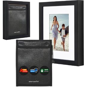 Americanflat 11x14 Picture Frame with Shatter-Resistant Glass - Use as 8x10 Frame with Mat - Storage Box Includes 10x13 Fire-Resistant Pouch - Guardian Collection - Pefect for Wall Display - Black