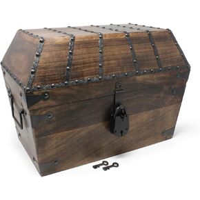 Nautical Cove Angular Pirate Treasure Chest Made of Solid Wood with Decorative Rivets - Iron Lock and Skeleton Keys Included (X-Large 16x10.25x11.75)