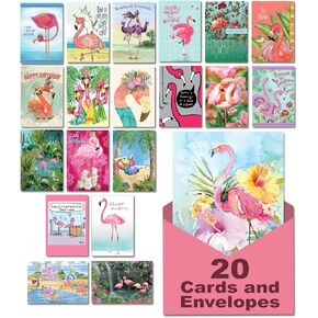 Leanin' Tree In the Pink! Fun & Fabulous Flamingos, Greeting Cards Assortment Box, Birthday Cards for Women, All Occasion Cards Assortment Box with Envelopes, (20 Funny Cards, 22 Colorful Envelopes)