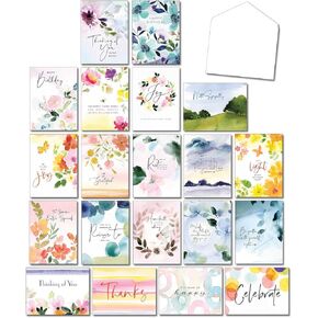 Leanin' Tree Blushing Garden - Made In USA - 20 Assorted Cards with Envelopes All Occasion - Greeting Cards Assortment Box - Cute Stationary Set for Women, Includes Birthday, Thank You, Blank & More