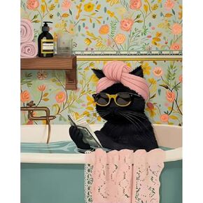 Black Cat Adult Paint by Number,Funny Bathing Cat Adults' Paint-by-Number Kits,DIY Acrylic Paint Kit for Adults Beginners Unframed,Easy Paint by Numbers Canvas for Decor 16x20inch