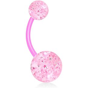 محظور مجوهرات الجسد أزر البطن خواتم المعادن خالية من BELLY RING BIOFLEX BARLS مع كرات مزدوجة واضحة أو بريق 14G (واضحة ، أحمر ، وردي)
