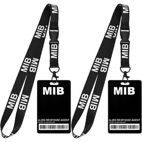 2 Pack Man in Black ID Badge Holder with Lanyard, Novelty MIB Name Tag with Lanyard Prop Costume, Decorative Cosplay Spy Secret Agent ID Card Holder Halloween Party Supplies (2)