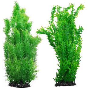 kathson Aquarium Plants Plastic Realistic Tall Fish Tank Plant Decorations Seaweed Fish Tank Decor Artificial Plants Ornament for Aquarium Extra Large 21.7 Inches (Green,2 PCS)