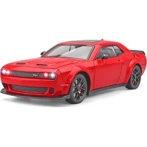 Toddler Toy Cars 1/24 Challenger Hellcat Die Cast Metal Toy Car,Collectible Cars Hellcat Model Car Boy Gifts,Pull Back Toy Car with Light and Sound,Toy Cars for Boys Age 4-7(Red)