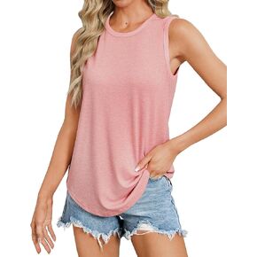 Womens Striped Tank Tops Loose Fit High Neck Sleeveless Tops 2024 Crewneck Casual Tank Shirts Cute Tunic Summer T-Shirts