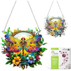MAXBYE Diamonds Painting Kits Hanging Pendant, Special Shaped Crystal DIY Flowers Dragonfly Diamond Art, Diamond Art for Beginners DIY Crafts, Window Pendant Ornament for Home Decoration, 7.8in