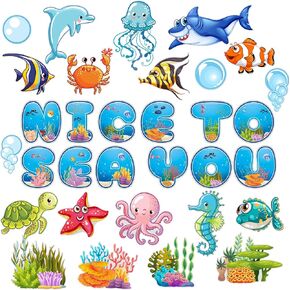 72 PCS Sea Life Paper Cutouts Under Sea Classroom Decorations Summer Ocean Bulletin Board Decor Tropical Fish Cutouts for School Classroom Bulletin Board Ocean Theme Sea Party Supplies
