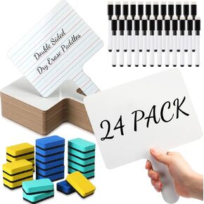 Taobary 24 Set Dry Erase Paddle Whiteboard Set 24 Double Sided Dry Erase Answer Paddle 7.8 x 5.7 Inch 24 Dry Erase Markers 24 Whiteboard Eraser for Students Election Voting Auctions