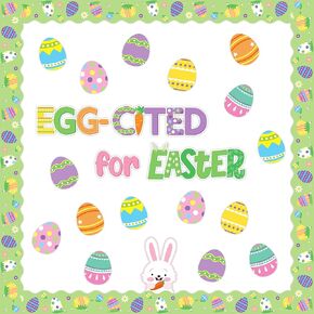 Easter Eggs Bulletin Boards - 100Pcs EGG-CITED Paper Cut-Outs Cardboard Borders Bulletin Board Decoration Sticker Nursery School Classroom Blackboard Home Wall Decor Kids DIY Art Craft Kit