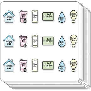 Bills Due Reminder Planner Stickers, Mortgage Credit Card Water Trash Electric Due Labels 234-Pack