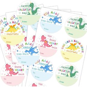 Valentines Sticker 2 inch to from Happy Valentine's Day Stickers Classroom Dinosaur Themed Valentine's Day Labels Tags for Valentine's Day Party Favors 160pcs