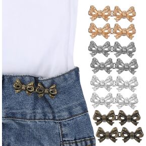 8 Pairs Waist Tightener for Pants Women Pin Pants Clips to Tighten Waist Button Bowknot Jeans Button No Sewing Bow Waist Pin Button, Adjustable Waist Tightener Button