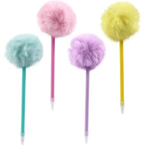 4 Pack Pom Pom Pens Colorful Fluffy Ballpoint Pens for School and Office Cute Pens for Girls and Women(Black, White, Red, Orange)