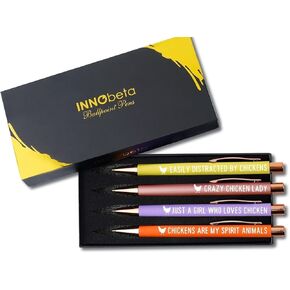 InnoBeta Chicken Gifts, Ballpoint Pen Set of 4, Gift Ideas for Chicken Lovers, Chicken Lady, Just A Girl Who Loves Chicken