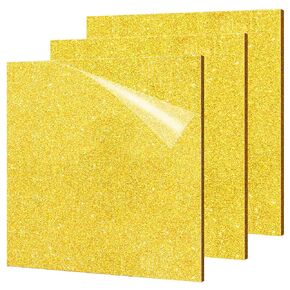 Adrattnay Gold Glitter Acrylic Sheets 1/8" Thick, 3Pcs 8 x 8in Cast Acrylic Sheet 3 mm for Laser Cutting, Glitter Acrylic Sheet for Signs, Pet Tag, DIY Crafts Decoration Laser Engraving Blank Material