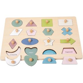 Adena Montessori First Jumbo Knob Wooden Shape Puzzles for Toddlers 1-3,Multiple Peg Shapes Puzzle Sorter Board for Baby Kids,Color & Shape Sorter Montessori Puzzle Preschool Learning Toys(3 Pieces)