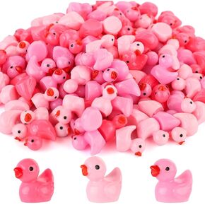120pcs Mini Resin Ducks, Pink Tiny Miniature Ducks Figurines Small Duck Ornament Toys for Valentine's Day Gift Decoration Dollhouse Landscapes DIY Craft Prank Game