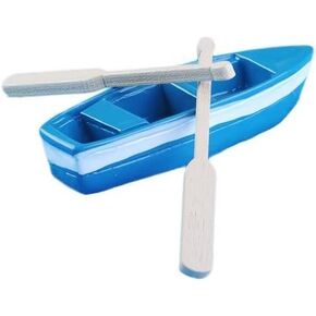 Mini Tiny Wooden Boat, Beach Style Miniature Ornament Kits for DIY Fairy Garden Dollhouse Decoration, Miniature Dollhouse Boat with Oars Canoe Model