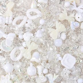 260PCS Acrylic Assorted Beads Coffee Cute Kawaii Beads Mix Flower Candy Butterfly Bow Star Round Aesthetic Random Beads for Jewelry Bracelet Necklace Keychain Phone Chain Making Pen Hair Etc