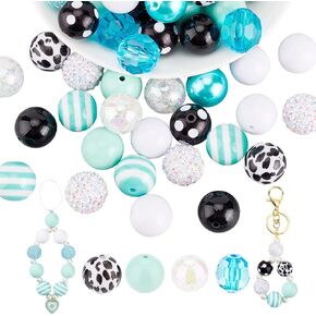PH PandaHall 50pcs Chunk Beads for Pen 20mm White Focal Beads Bubblegum Beads Acrylic Stripe Beads Large Loose Beads for Back to School Christmas Garland Wedding Jewelry Bracelet Bag Keychain Making