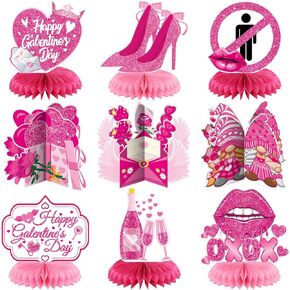 Galentines Day Honeycomb Centerpieces – Pack of 9, 3D Pink Table Decorations for Valentine's Day Party, Table Decor & Centerpieces for Valentine's Day Celebration
