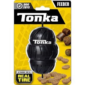 Tonka Tri-Stack Tread Feeder Dog Toy, Lightweight, Durable and Water Resistant, 4 Inches, for Medium/Large Breeds, Single Unit, Black