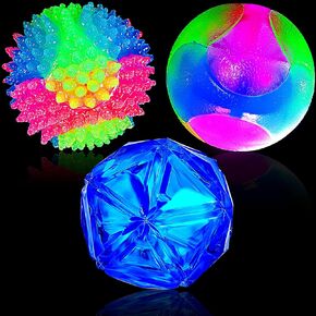 Sumind 3 Pcs Light Dog Ball Glow in The Dark Dog Ball LED Glowing Interactive Squeaky Spiky Interactive Toy Bounce Activated Pet Toy for Puppies