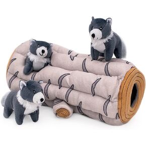 ZippyPaws Burrow- Interactive Dog & Puppy Toys for Boredom, Stimulating Pet Products to Keep Them Busy, Hide & Seek Plush Dog Puzzle, Enrichment Squeaky Toy, for Small & Medium Dogs- Arctic Wolf Log