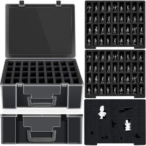 2 Pcs Miniature Storage Figure Case 144 Slot Sturdy Figurine Miniature Carrying Case with 3 Foam Layer (2 Pre Cut Trays 1 Pick Pluck Tray) Compatible with Wargame(Clear, Black)